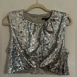 Forever 21 Silver Sequin Crop Top | Size L | Y2K Party Night Out
